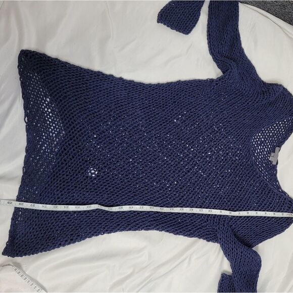 VINCE navy blue sweater bias open knit scoop neck asymmetrical XS - Picture 10 of 11